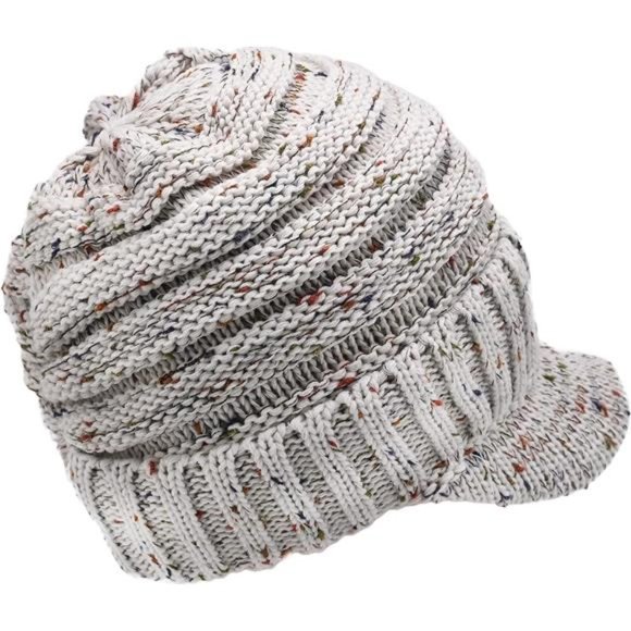Oversized Chunky Oversized Ribbed Slouchy Knit Hat with Visor Brim